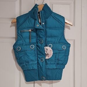 Ashley International Teal Quilted Puffer Vest | Ribbed Collar & Hem | NWT | Size